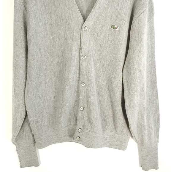 Vtg Izod Lacoste Cardigan Sweater Men's Large Gray Grandpa Grunge Geek USA - Picture 2 of 10